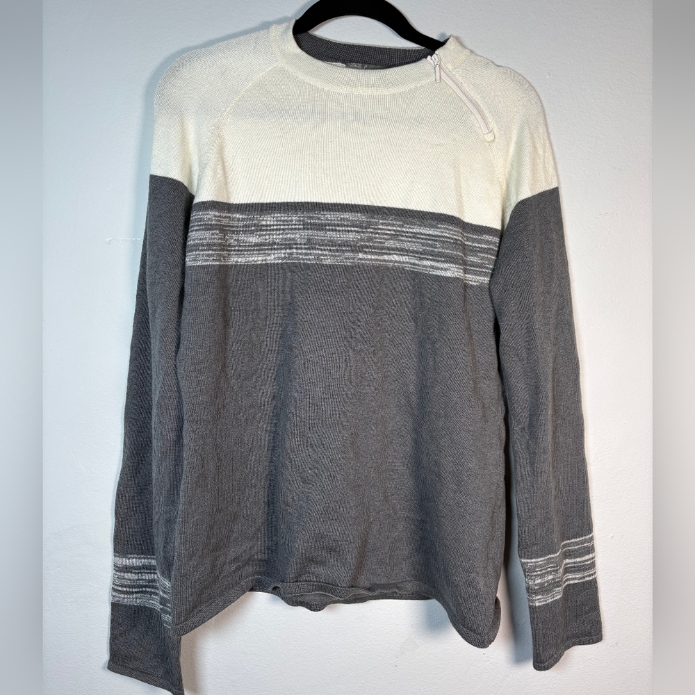 Prana Sweater Womens Mariana White and Gray Wool Blend Pullover Size Large